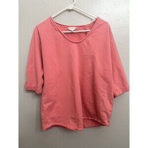 M&S Per Una Size XL 14 Organic Cotton Boxy Coral Blouse Boho Relaxed Tunic Top